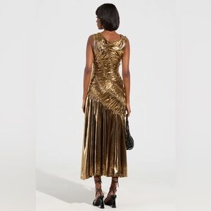 SOLD Elegant Gold Ruched Evening Dress